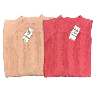 Karen Scott (set of 2) pink classic cozy feminine cable-knit sweaters NWT 1X